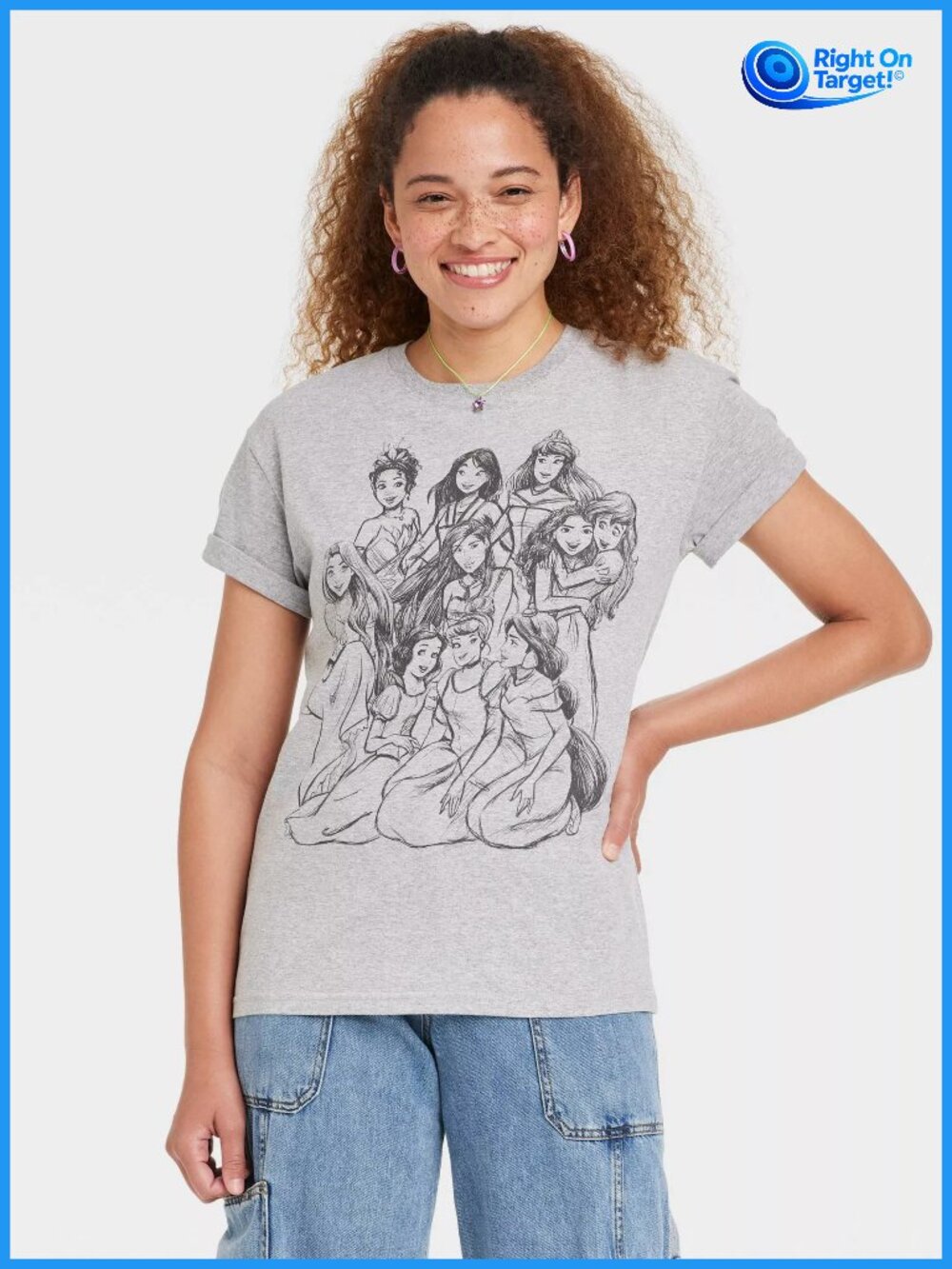 XXL - Womens Disney Princess Outline Short Sleeve Graphic T-Shirt - Gray